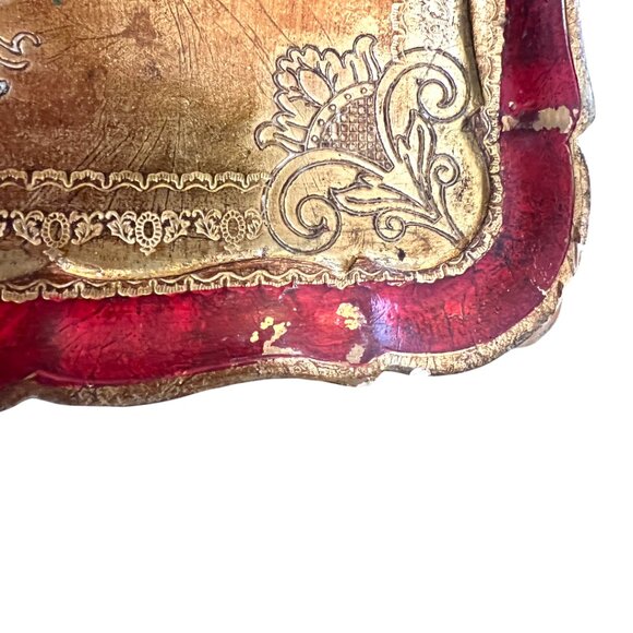 Vintage Florentine Gilt Tray with Red Lacquer Border - Picture 7 of 16